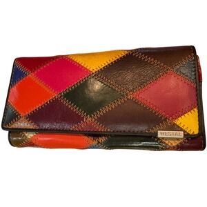 Westal Multi Color Patchwork Leather Wallet Boho Clutch colorful retro
